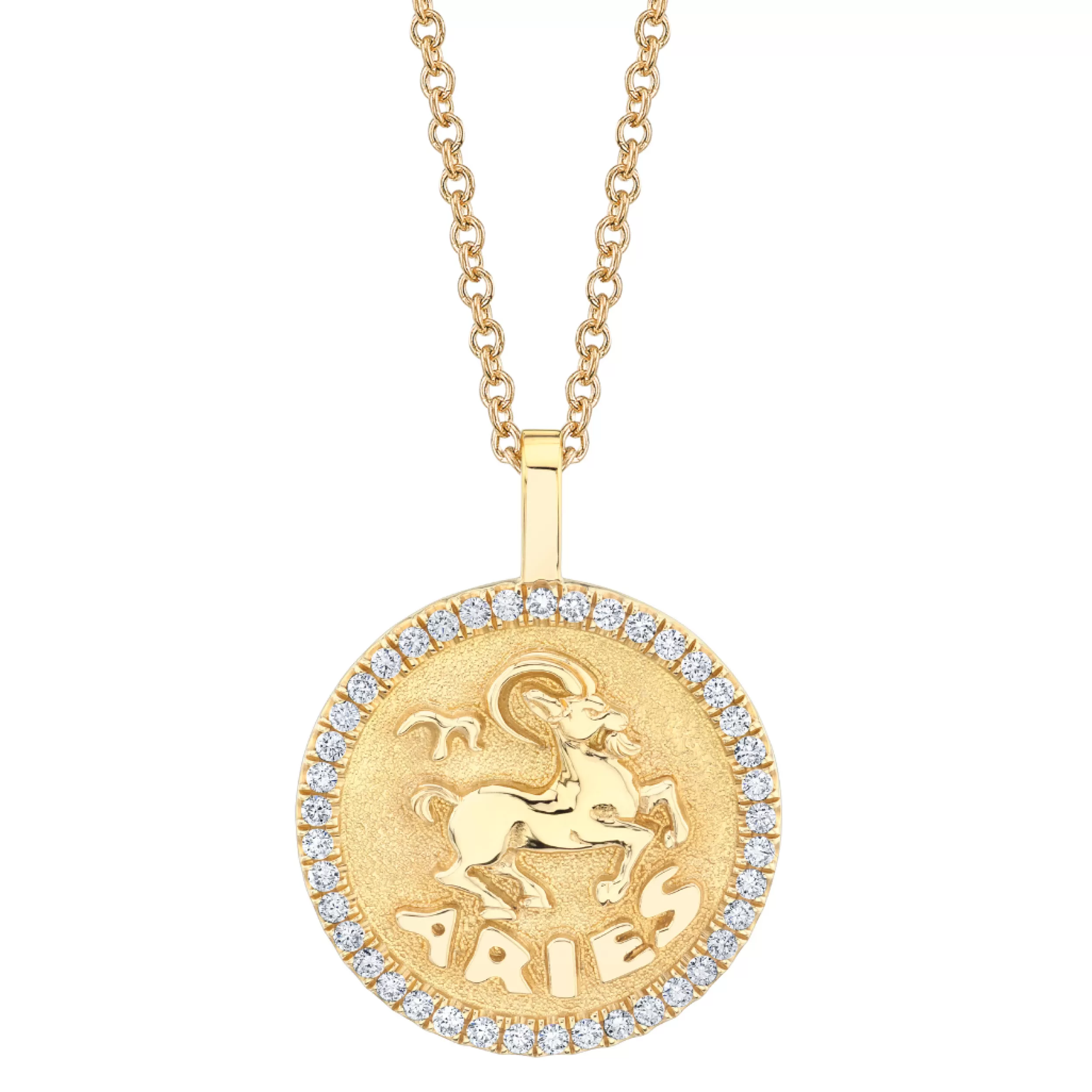 Anita Ko Pendants | Zodiac Coins^ARIES ZODIAC COIN PENDANT WITH DIAMOND FRAME