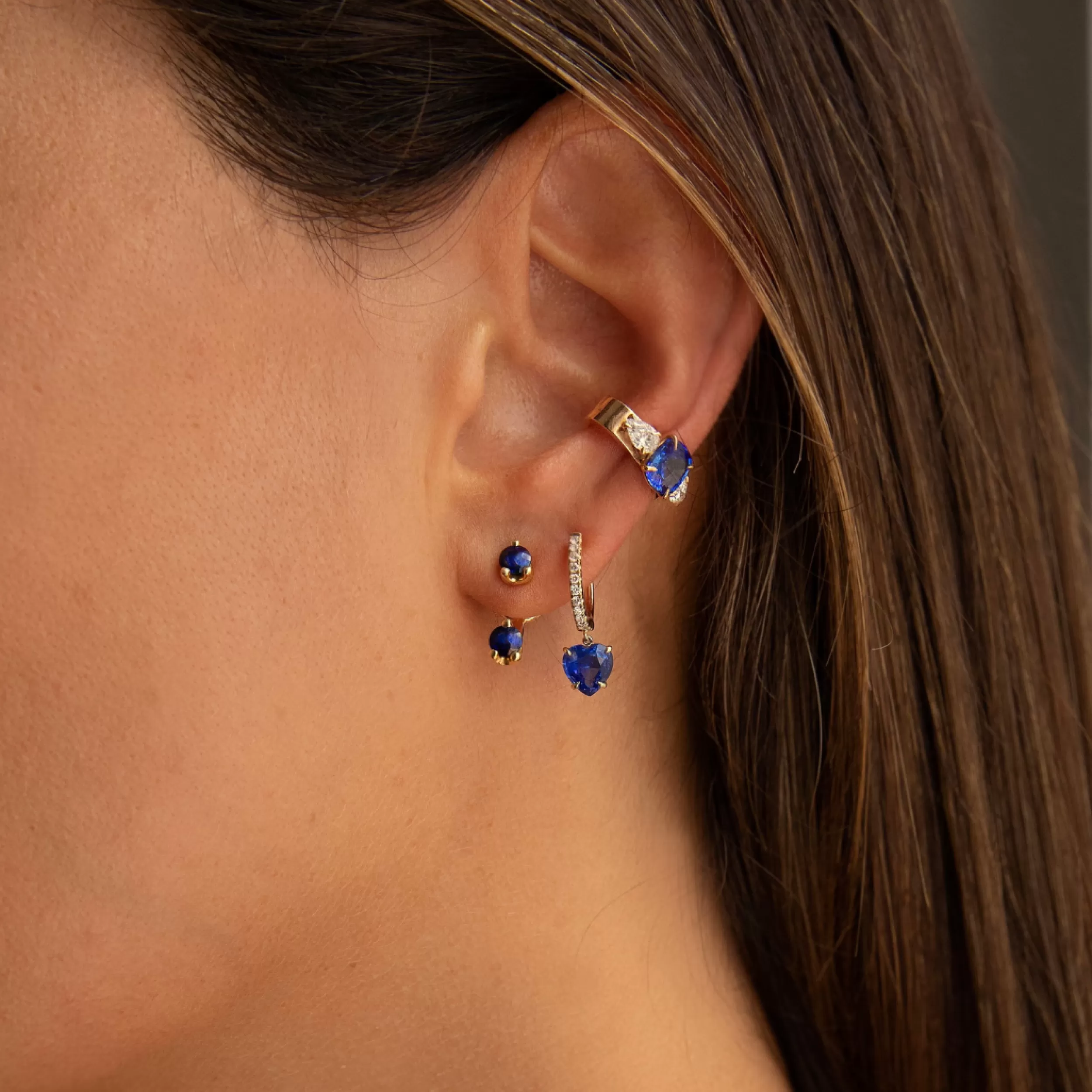 Anita Ko Ear Cuffs^BLUE SAPPHIRE CUSHION EAR CUFF WITH PEAR DIAMONDS