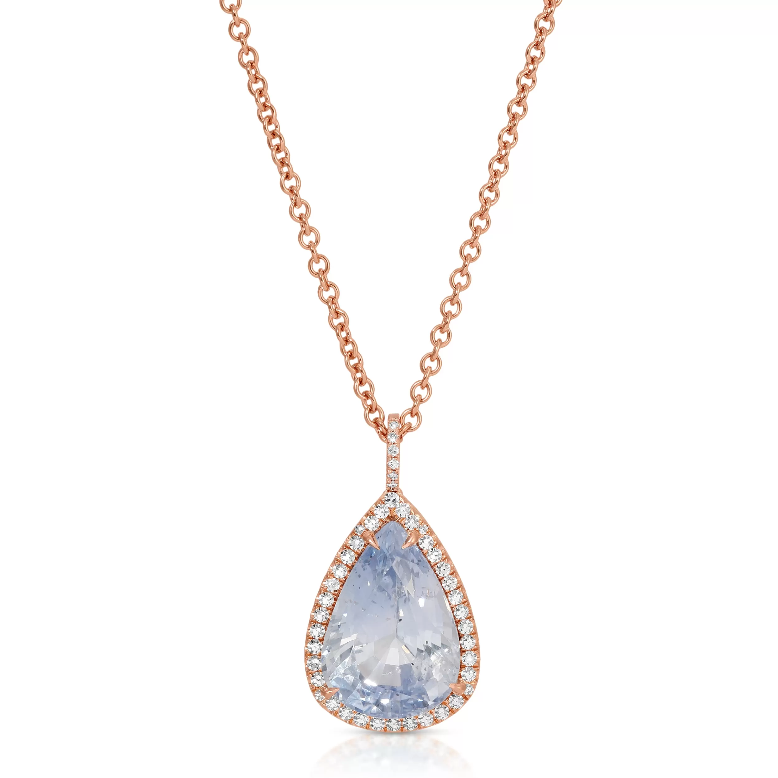 Anita Ko One Of A Kind^6.65CT LIGHT BLUE SAPPHIRE PEAR PENDANT WITH DIAMOND HALO AND BAIL