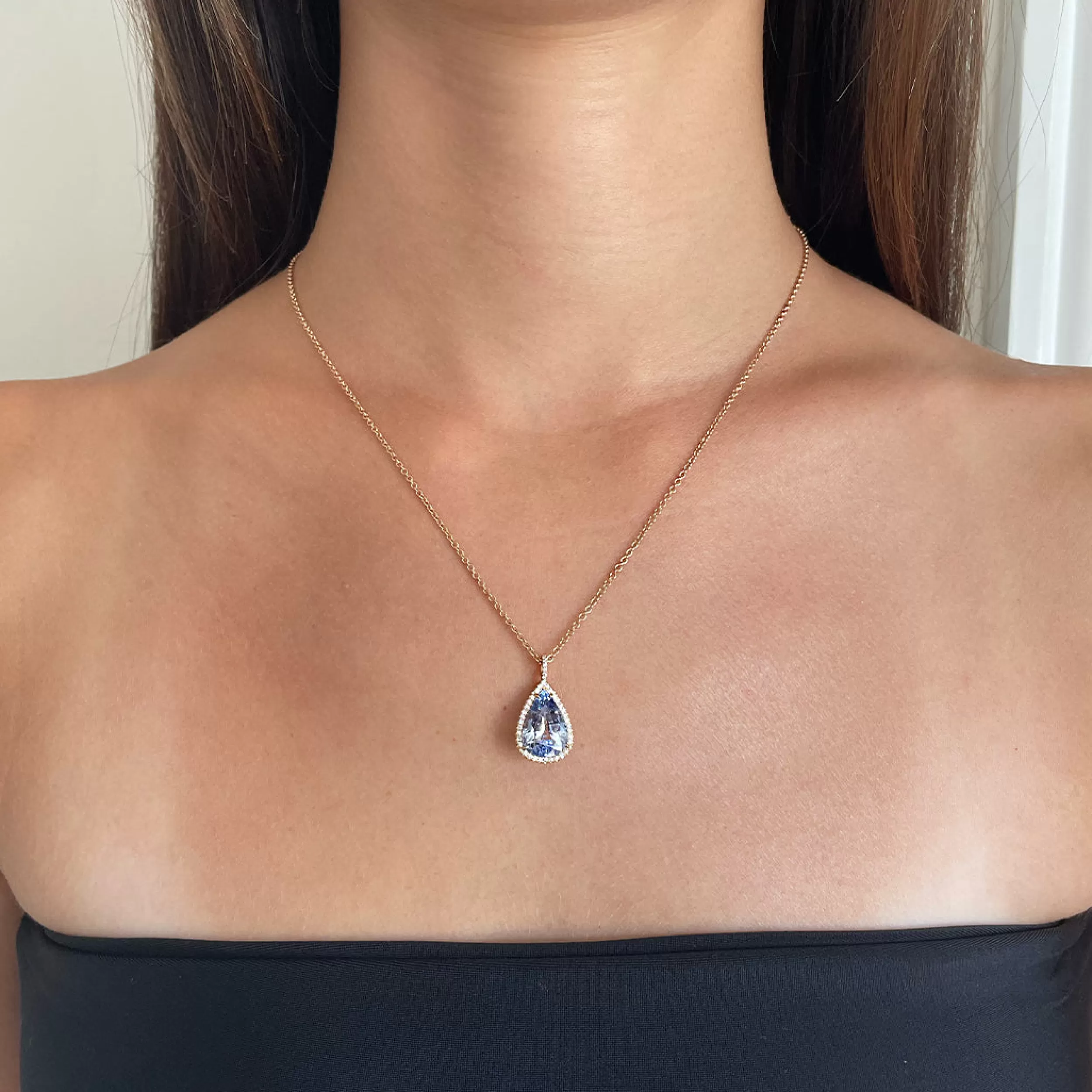 Anita Ko One Of A Kind^6.65CT LIGHT BLUE SAPPHIRE PEAR PENDANT WITH DIAMOND HALO AND BAIL