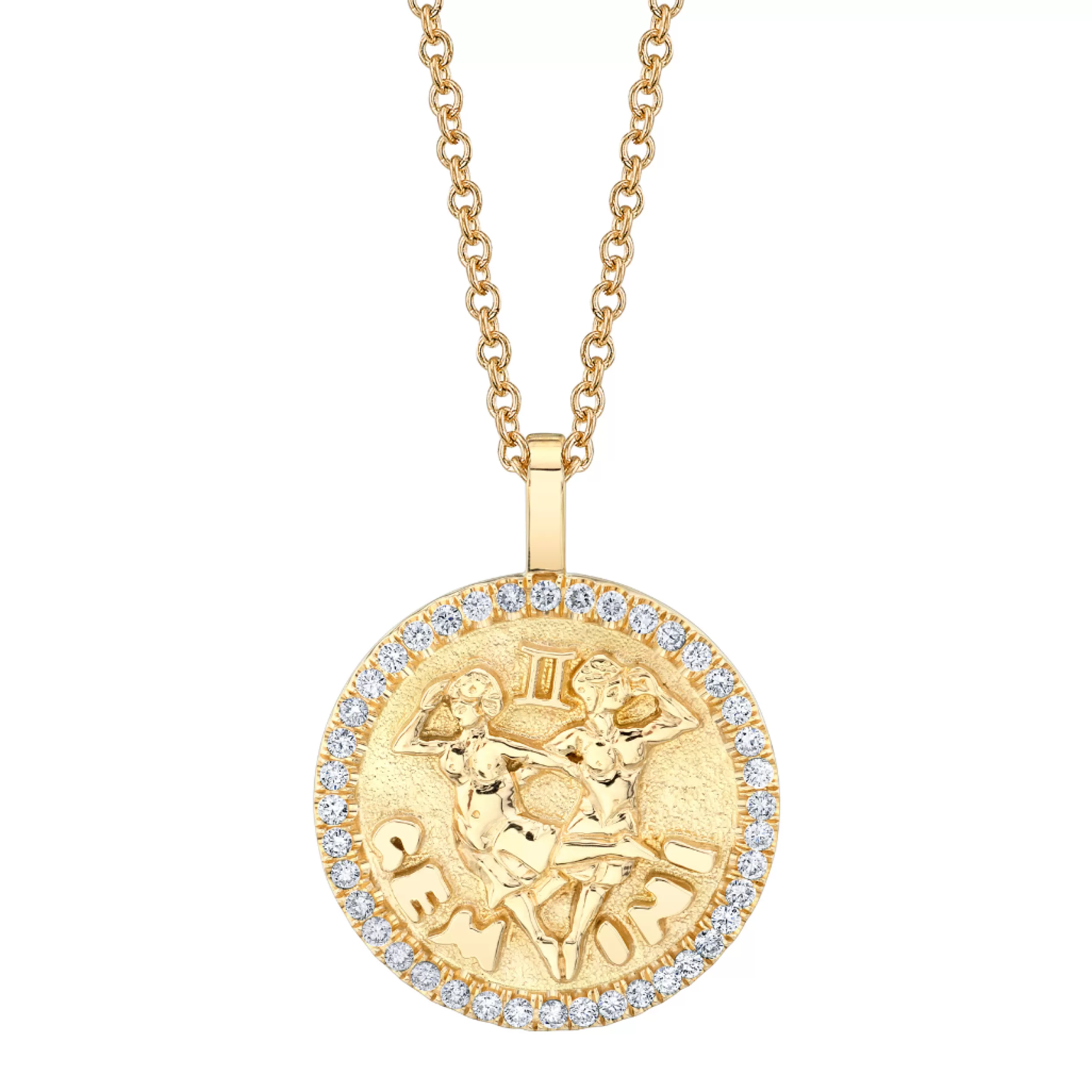 Anita Ko Pendants | Zodiac Coins^GEMINI ZODIAC COIN PENDANT WITH DIAMOND FRAME