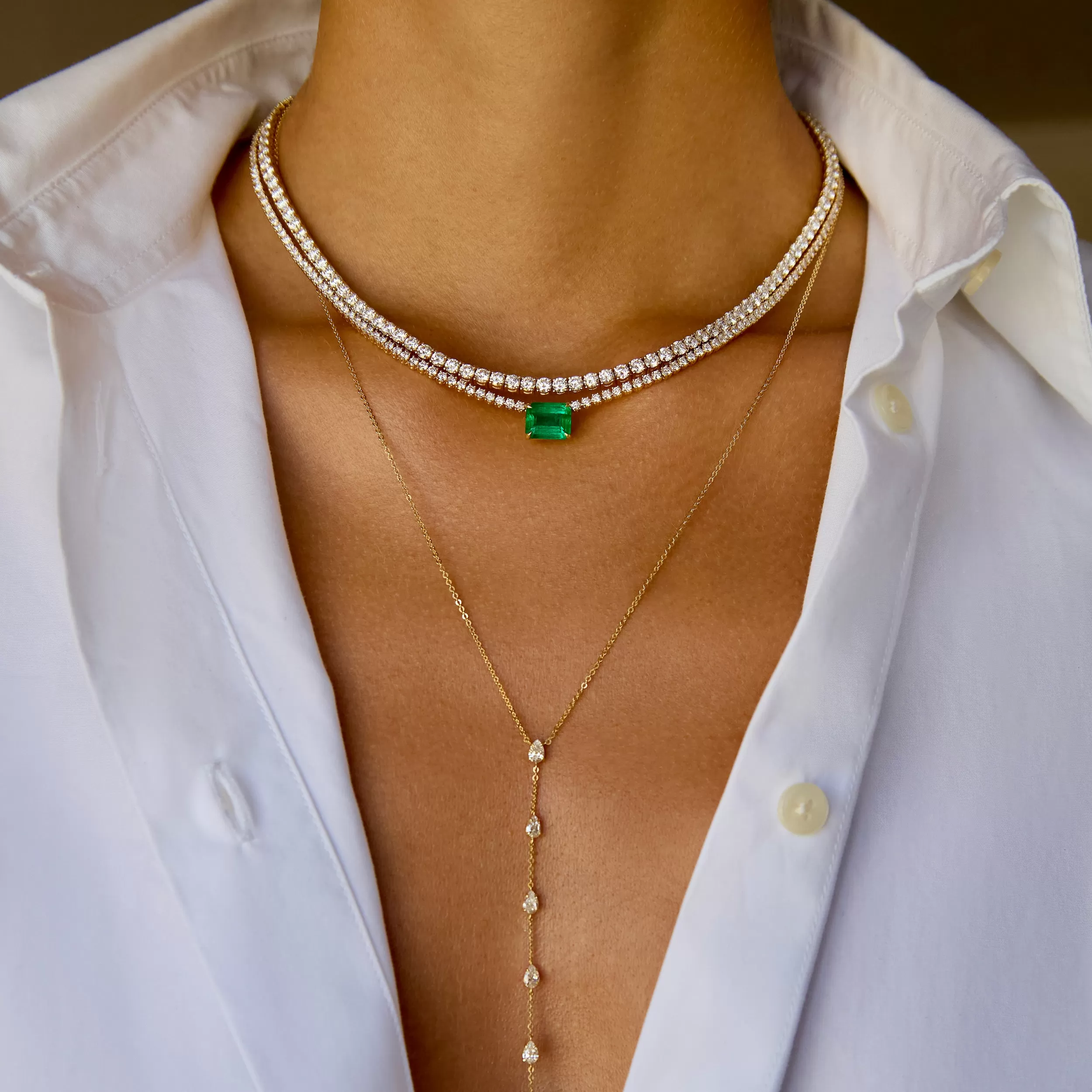 Anita Ko One Of A Kind | Chokers^HEPBURN CHOKER WITH EMERALD CUT EMERALD CENTER