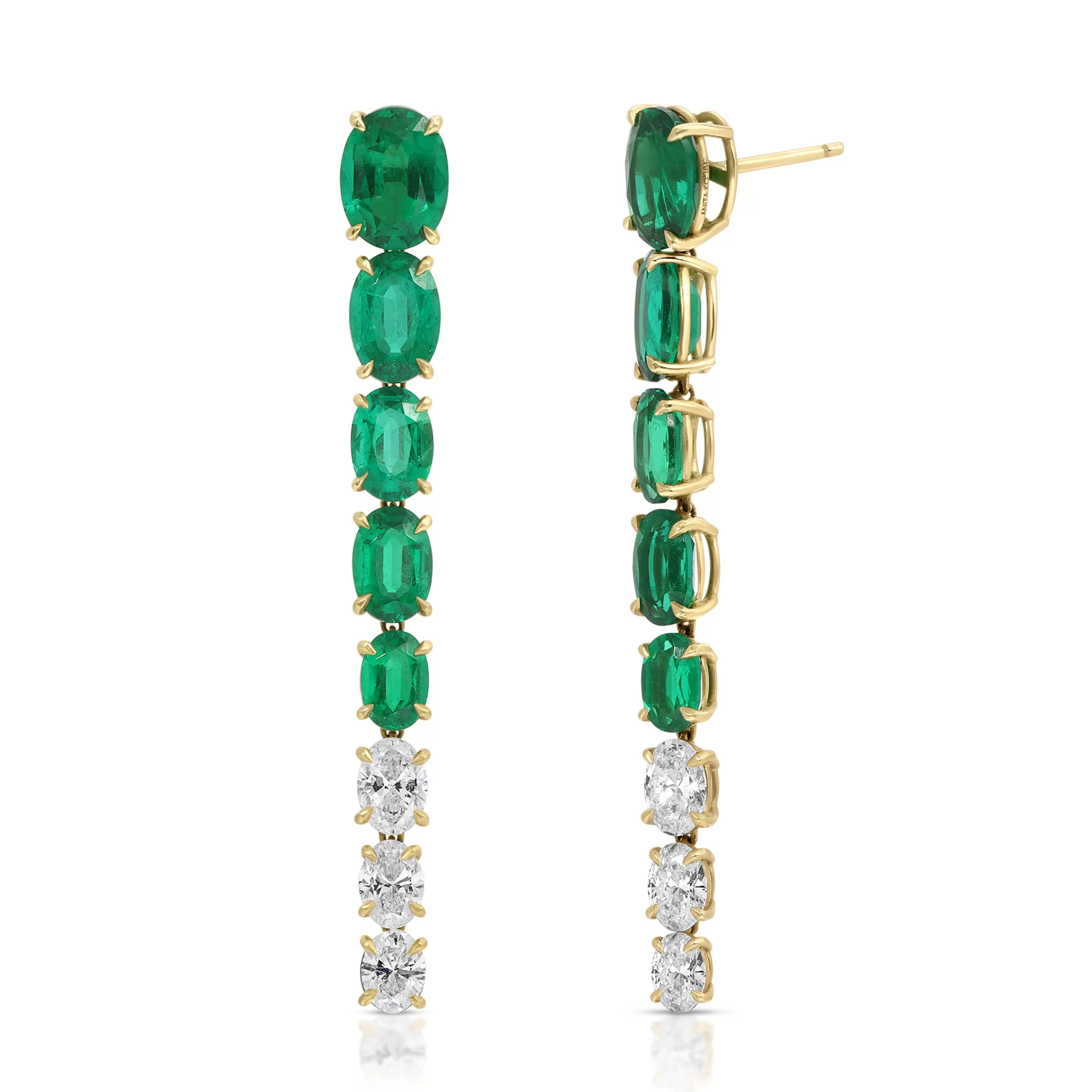 Anita Ko One Of A Kind^OVAL SHAPE EMERALD AND DIAMOND DROP EARRINGS