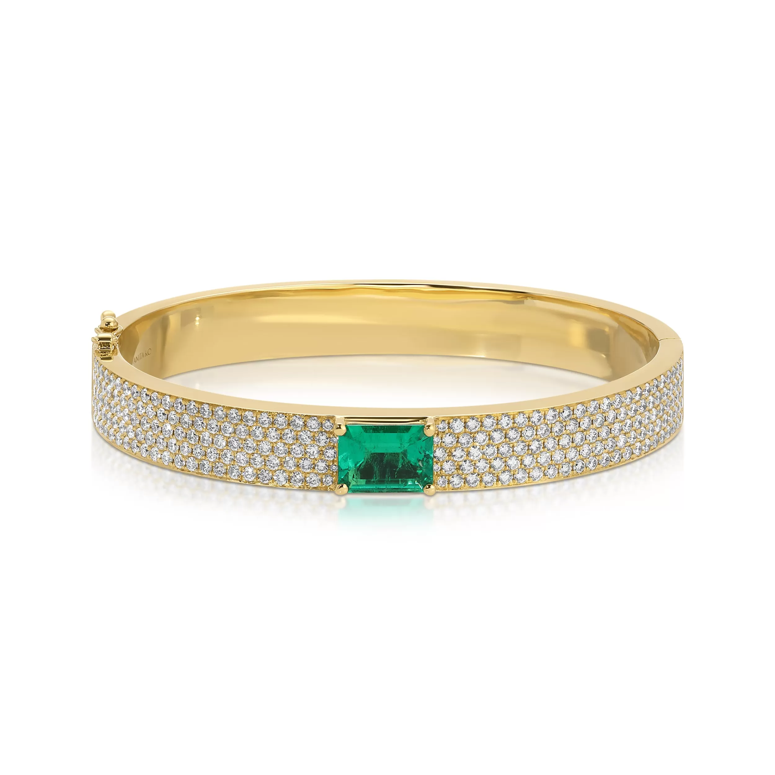 Anita Ko One Of A Kind | Bangles^PAVE DIAMOND OVAL BRACELET WITH EMERALD CUT COLOMBIAN EMERALD CENTER
