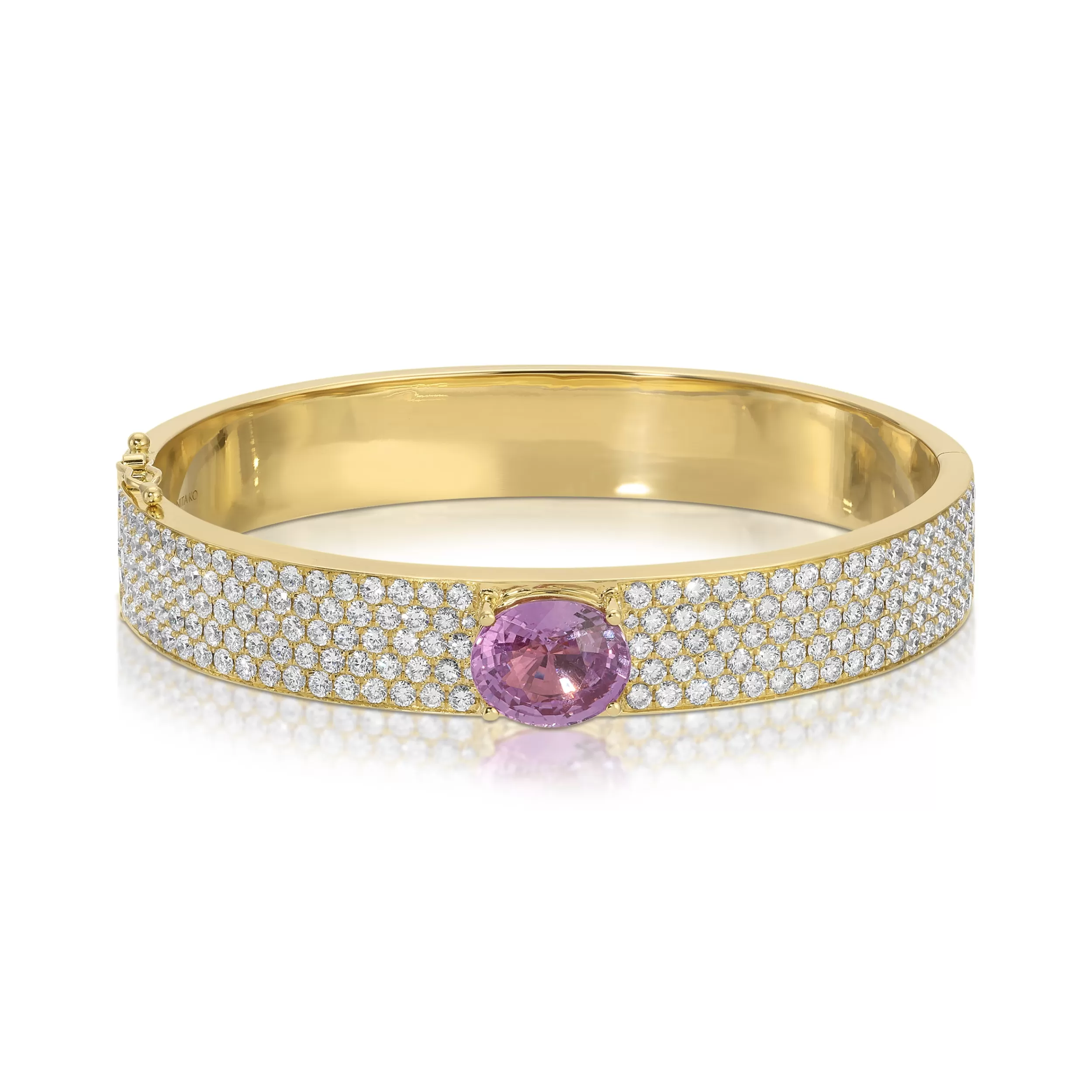 Anita Ko One Of A Kind | Bangles^PAVE DIAMOND OVAL BRACELET WITH OVAL PINK SAPPHIRE CUSHION CENTER