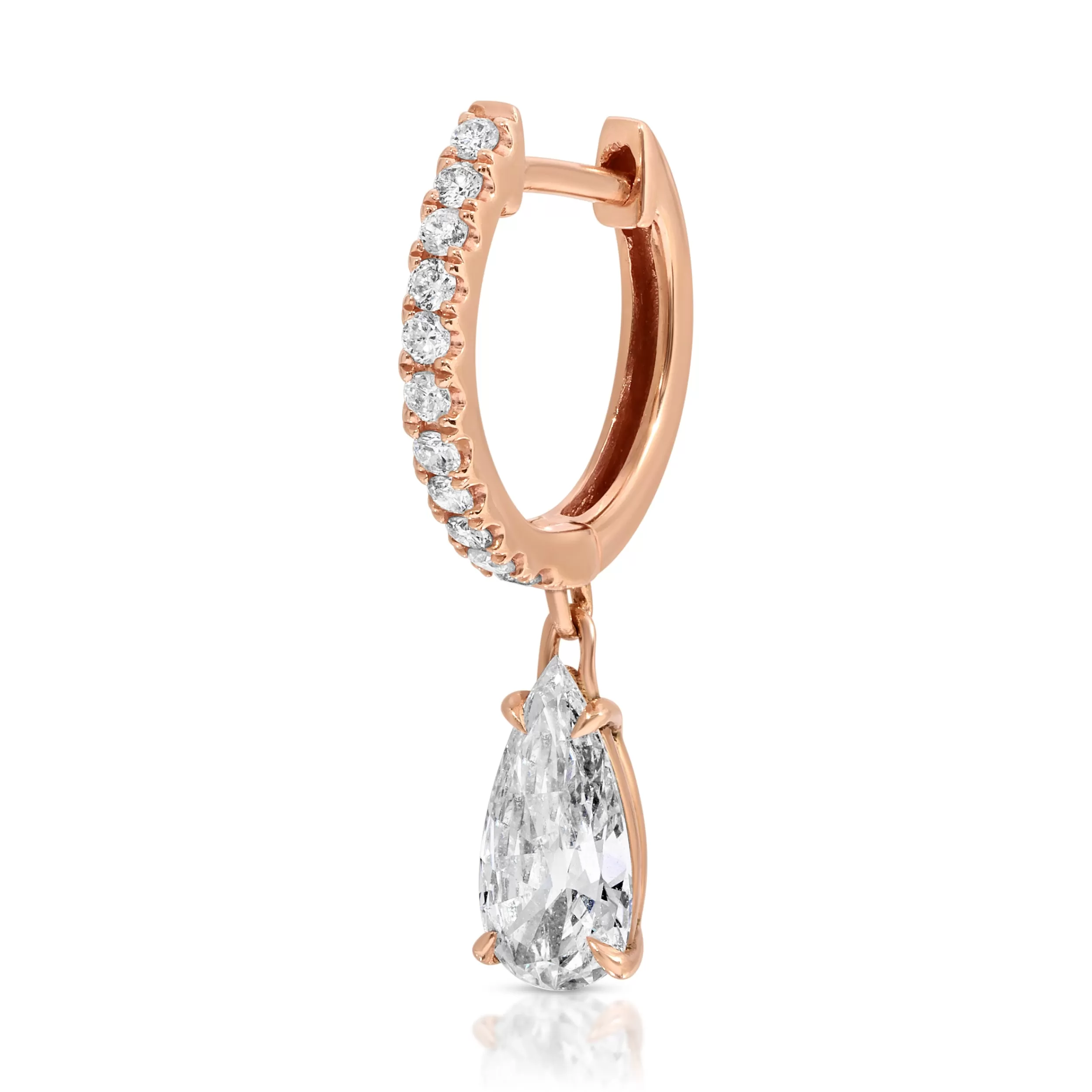 Anita Ko One Of A Kind^SINGLE DIAMOND HUGGIE WITH OLD MINE PEAR DIAMOND DROP