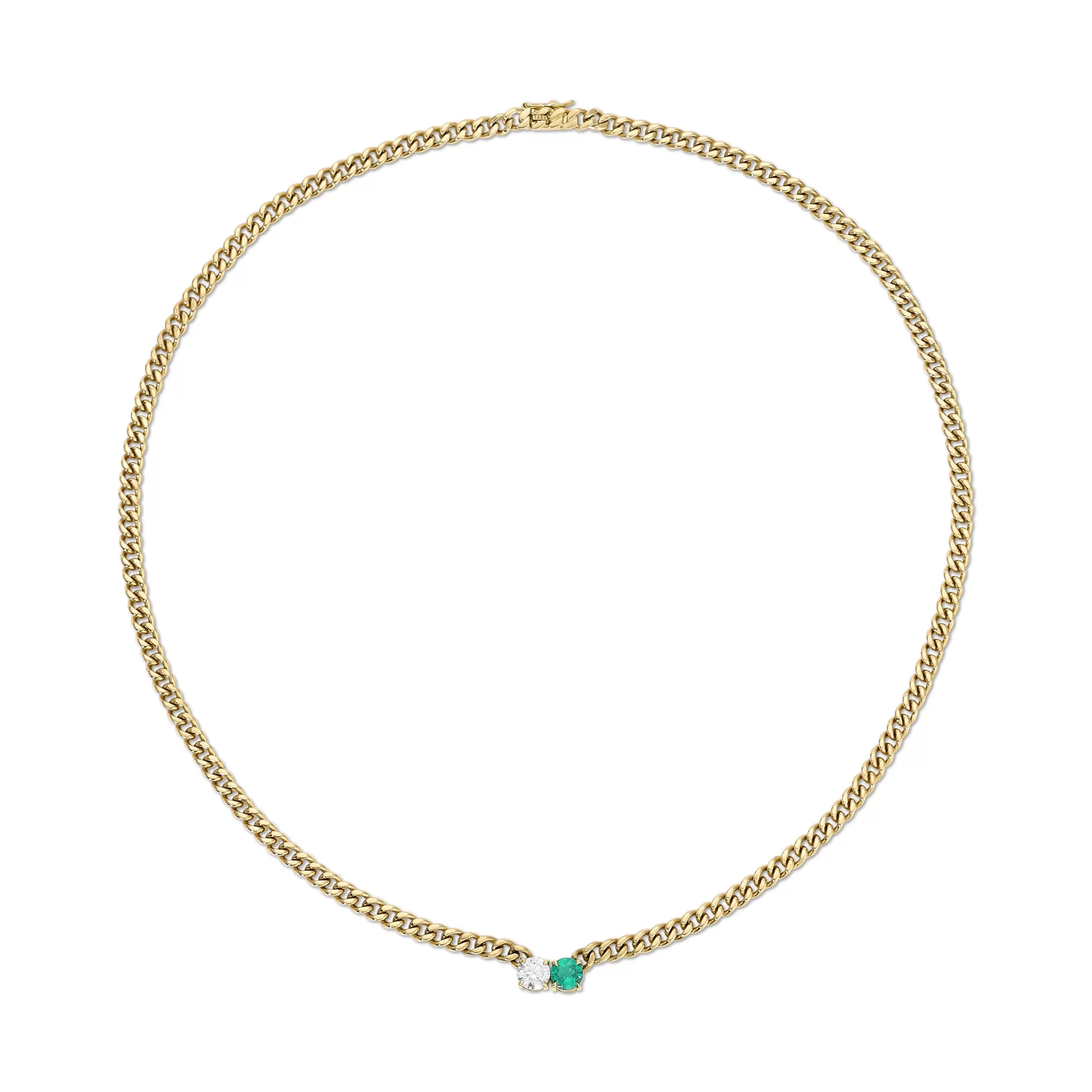 Anita Ko One Of A Kind^SMALL CUBAN CHAIN CHOKER WITH ROUND EMERALD AND DIAMOND CENTER