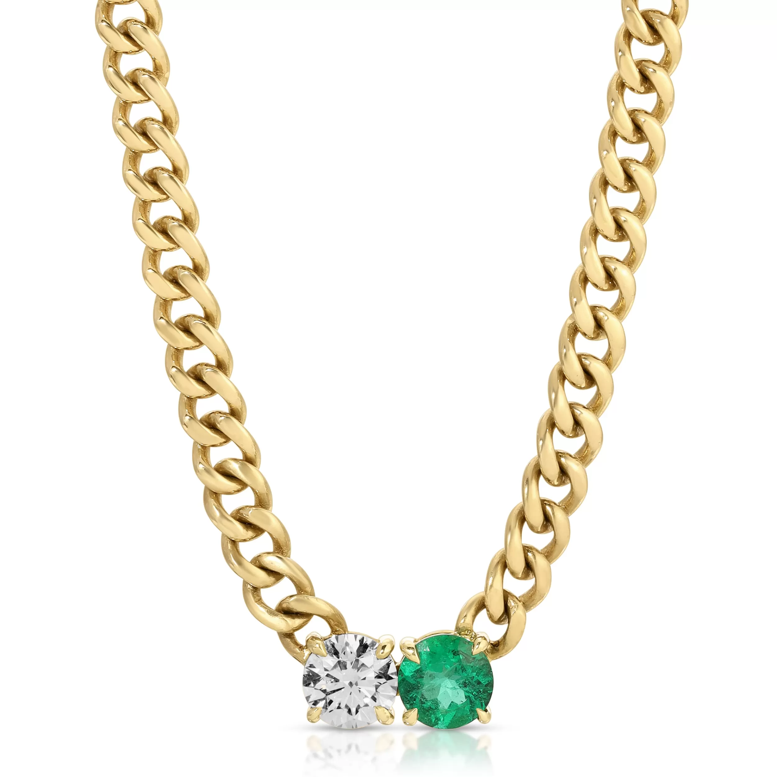 Anita Ko One Of A Kind^SMALL CUBAN CHAIN CHOKER WITH ROUND EMERALD AND DIAMOND CENTER