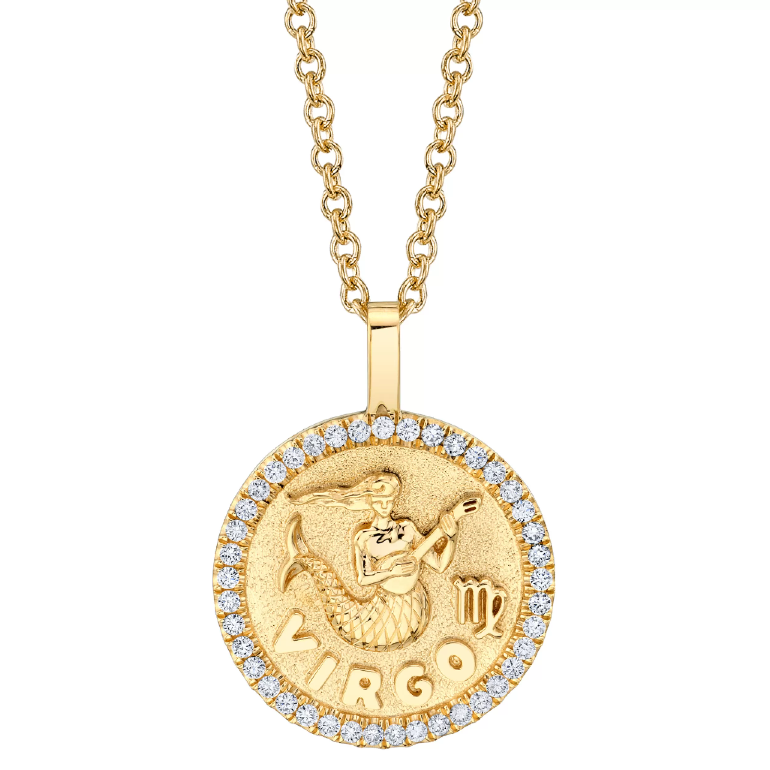 Anita Ko Pendants | Zodiac Coins^VIRGO ZODIAC COIN PENDANT WITH DIAMOND FRAME