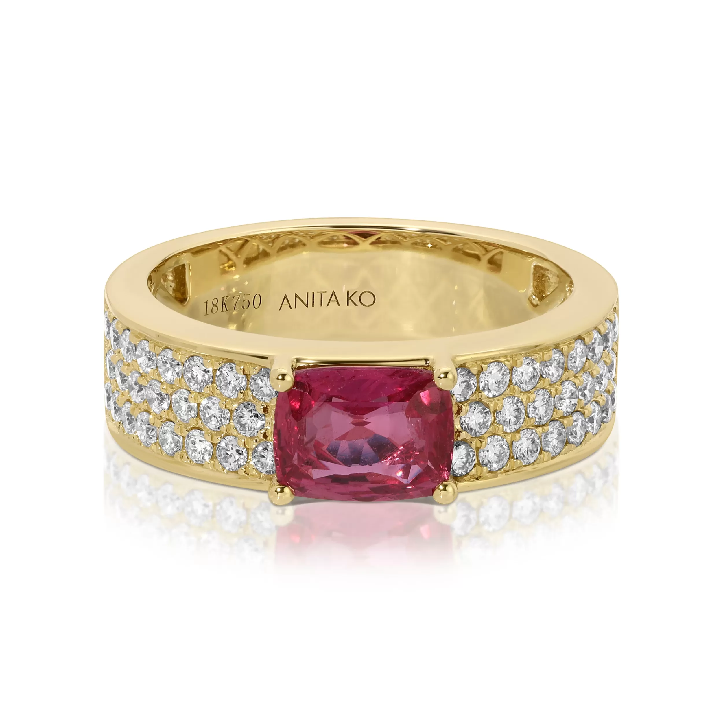 Anita Ko One Of A Kind^WIDE DIAMOND BAND WITH CUSHION CUT RUBY CENTER