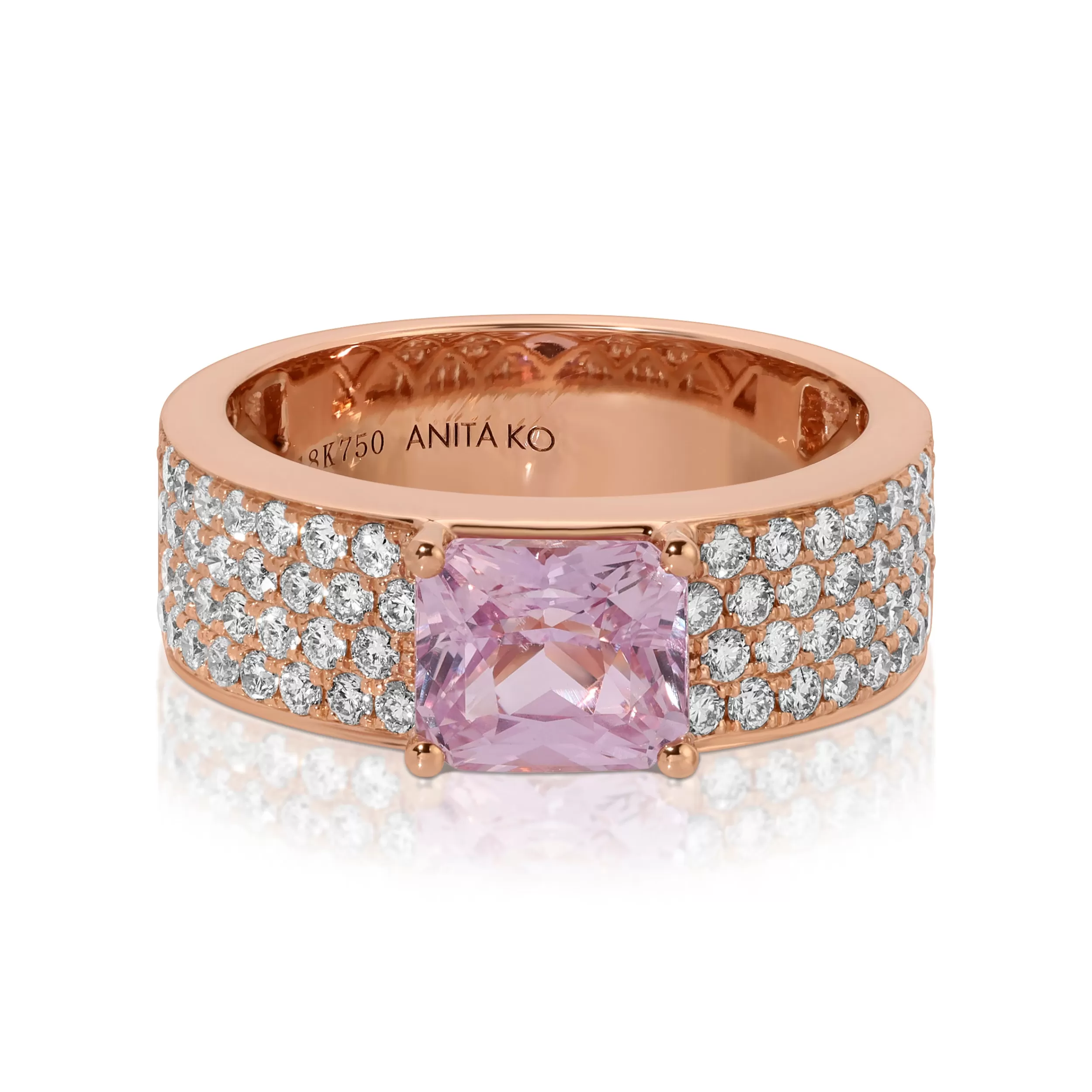 Anita Ko One Of A Kind^WIDE DIAMOND BAND WITH RADIANT CUT PINK SAPPHIRE CENTER